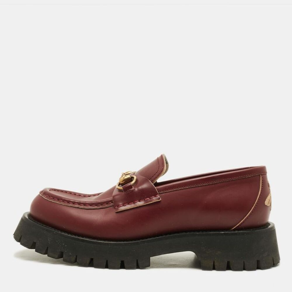Gucci Horsebit Size 39.5 Burgundy Gg Leather Platform Loafers - Picture 1 of 7